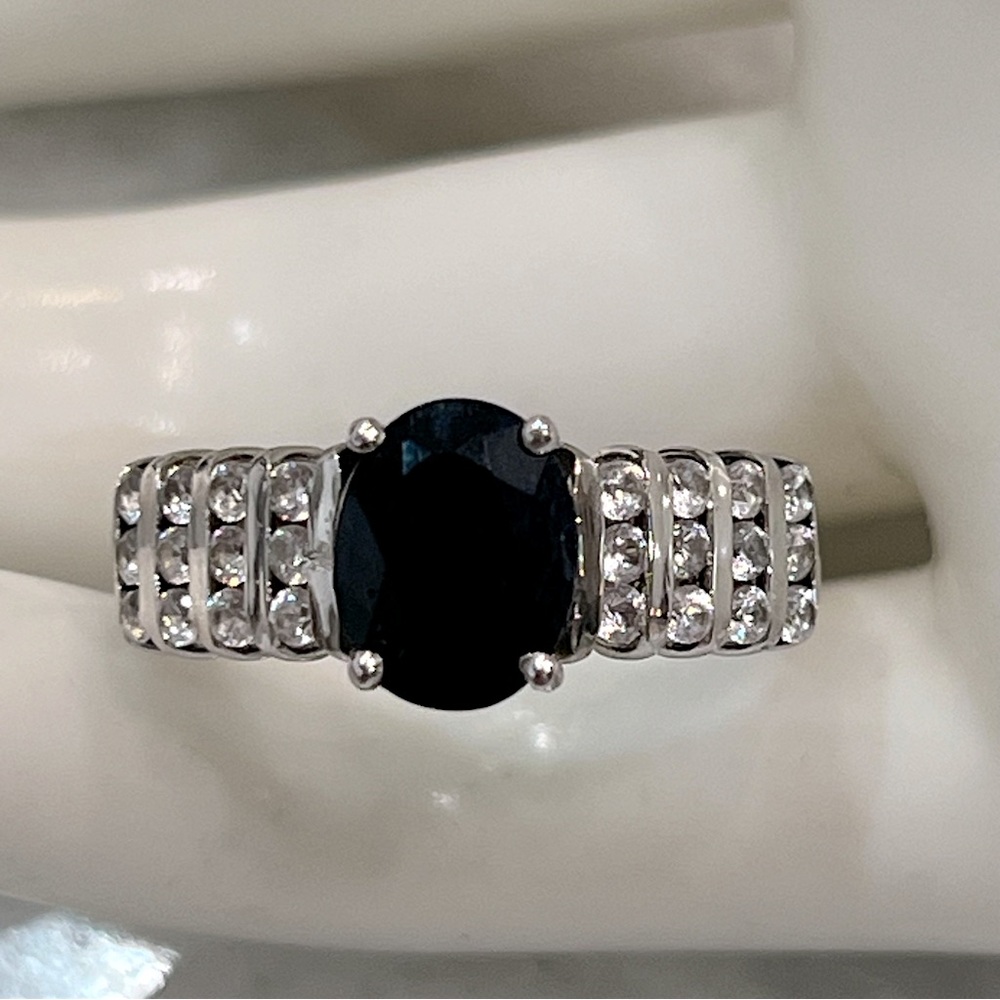 Black Sapphire Zircon Sterling Silver Ring Sz 8